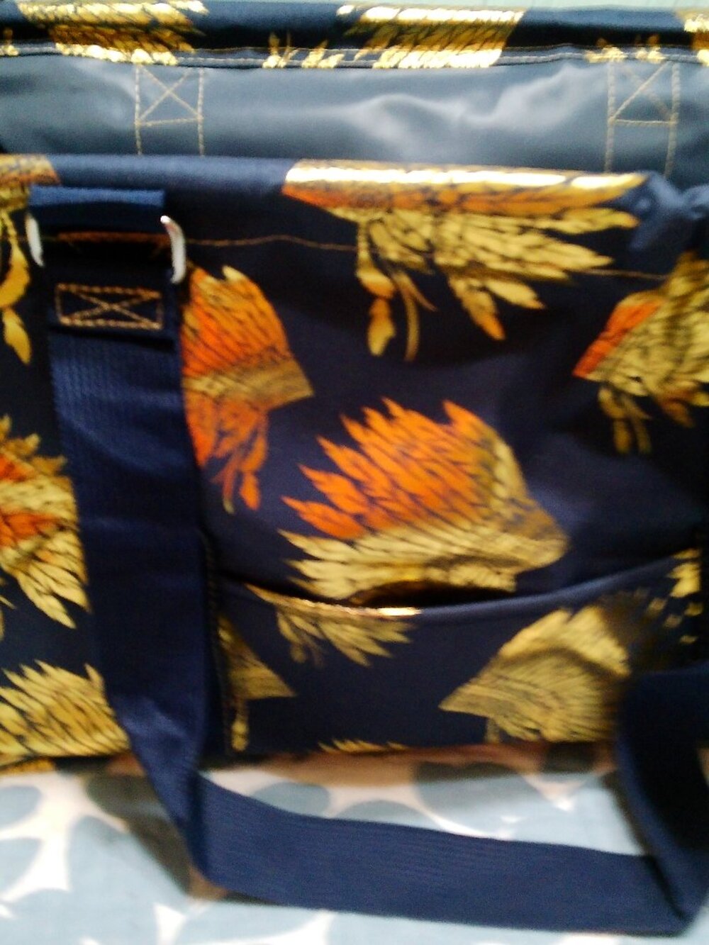NGIL LARGE FOLDING BASKET  STORAGE  NWT  NAVY WITH GOLD